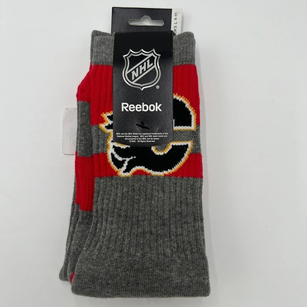 Reebok NHL‎ Calgary Flames Men's Crew Socks 3 Pack Size L 9-11 Red Grey New